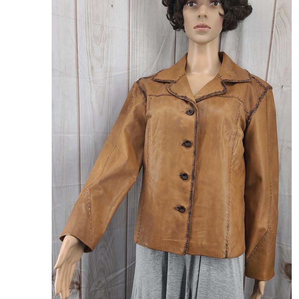 The Territory Ahead Women XS Whipstitch Western Style Tan 100% Leather Jacket - Picture 3 of 10